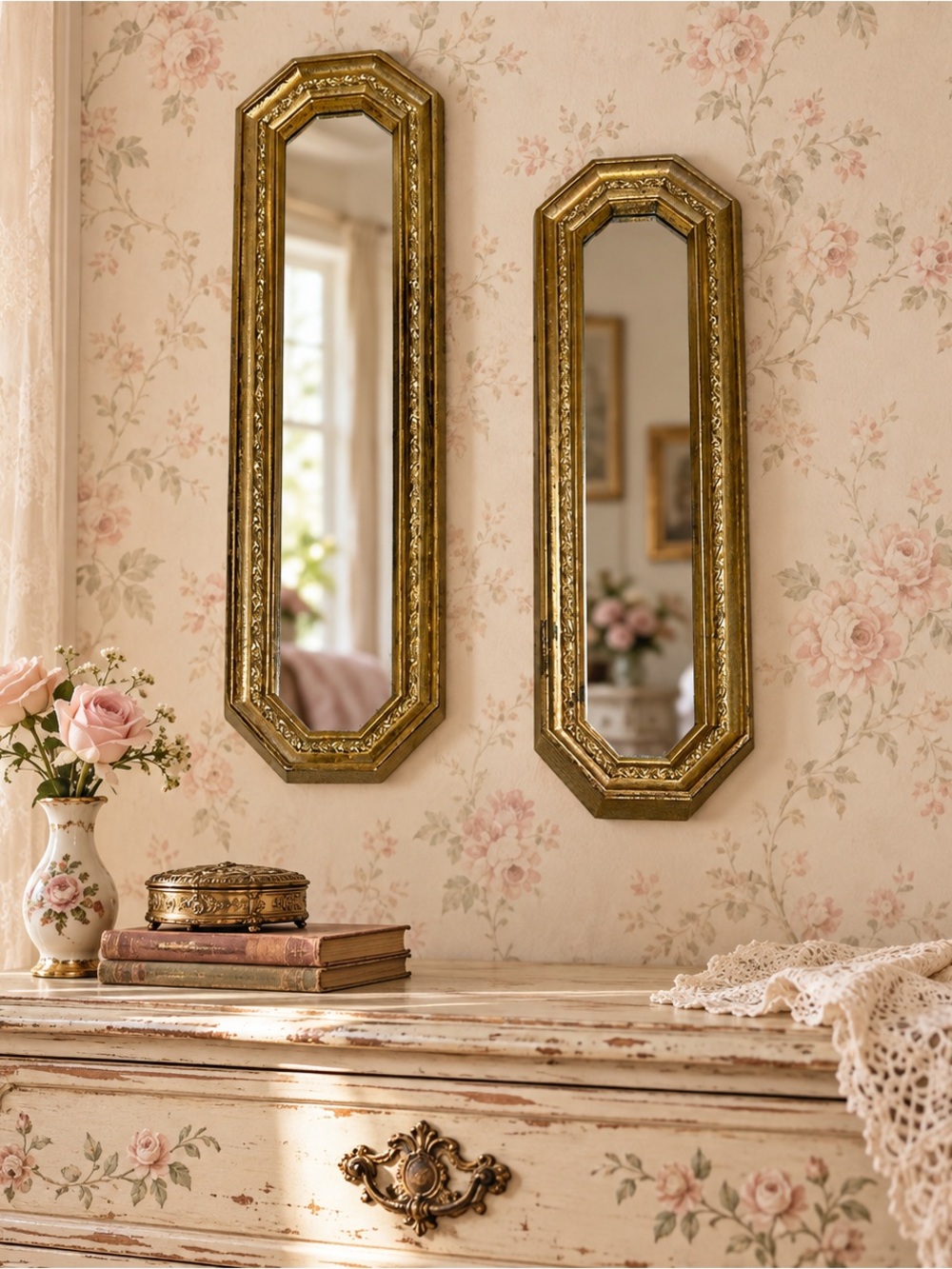 Set of 2 Home Interiors Gold Octagonal Wall Mirrors | Ornate Vintage Decor